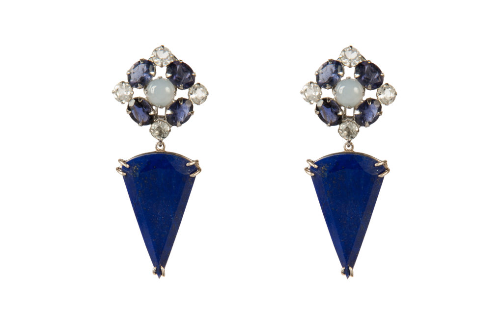 Chalcedony, Iolite and Lapis Convertible Earrings